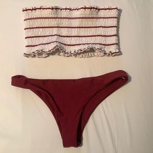 Size small white and maroon swimsuit